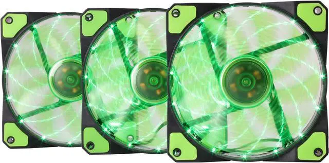 Main image of APEVIA AF312L-SGN 120mm Green LED Ultra Silent Case Fan w/ 15 LEDs & Anti-Vibration Rubber Pads (3-pk)