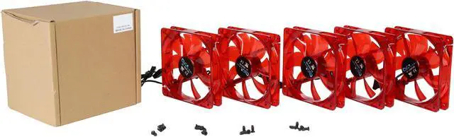Alt view image 5 of 5 - APEVIA AF512L-RD 4 Pin Plus 3 Pin Silent LED Case Fan Best Value, 120mm, Red, (5-Pack)