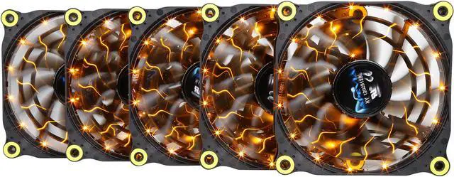 Main image of APEVIA 512L-DYL Yellow LED 4pin+3pin Case Fan w/15x Anti-Vibration Rubber Pads (5 in 1 pack)