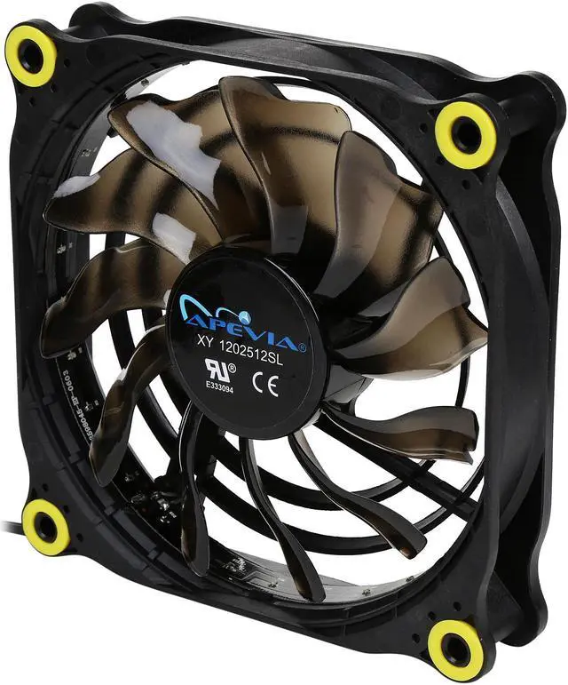 Alt view image 2 of 5 - APEVIA 512L-DYL Yellow LED 4pin+3pin Case Fan w/15x Anti-Vibration Rubber Pads (5 in 1 pack)