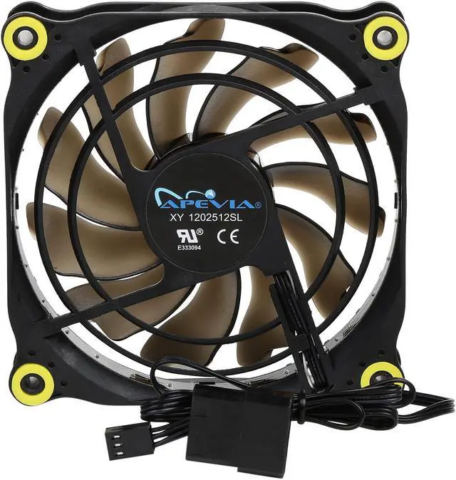 Alt view image 4 of 5 - APEVIA 512L-DYL Yellow LED 4pin+3pin Case Fan w/15x Anti-Vibration Rubber Pads (5 in 1 pack)