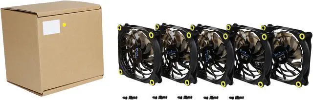 Alt view image 5 of 5 - APEVIA 512L-DYL Yellow LED 4pin+3pin Case Fan w/15x Anti-Vibration Rubber Pads (5 in 1 pack)