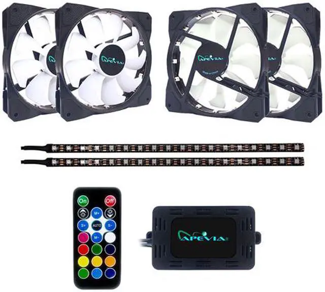 Alt view image 10 of 13 - Apevia FR412L2S-RGB FrostBlade 120mm Silent Addressable RGB Color Changing LED Fan (4 fans) + 2 x Color Changing Magnetic LED Strips & 4-pin Control Box and RF Remote (4 + 2 Pack)