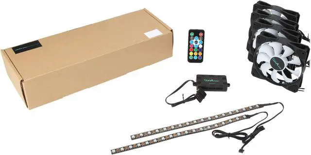 Alt view image 8 of 13 - Apevia FR412L2S-RGB FrostBlade 120mm Silent Addressable RGB Color Changing LED Fan (4 fans) + 2 x Color Changing Magnetic LED Strips & 4-pin Control Box and RF Remote (4 + 2 Pack)