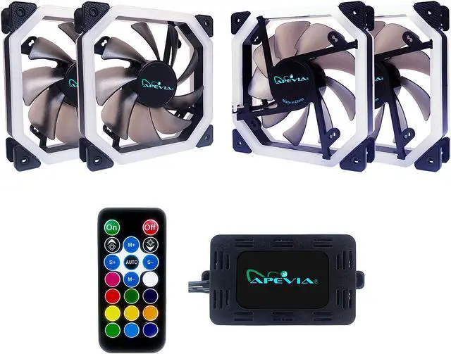 Alt view image 2 of 5 - Apevia Phoenix PH412L-RGB 120mm Silent Addressable RGB Color Changing LED Fan (4 Fans) + 4-pin Control Box and RF Remote (4 Pack)