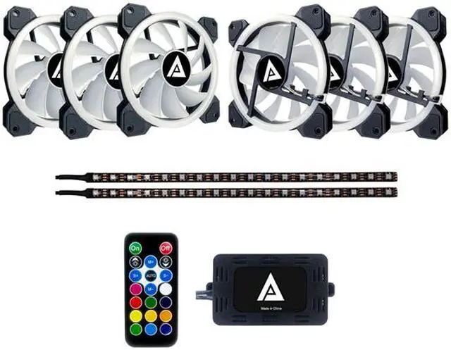 Alt view image 2 of 5 - APEVIA Twilight TL612L2S-RGB 120mm Silent Addressable RGB Color Changing LED Fan (6 Fans) + 2 x Color Changing Magnetic Led Strips & 4-pin Control Box and RF Remote (6 + 2 Pack)