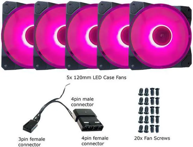 Alt view image 5 of 5 - APEVIA CO512L-PK Cosmos 120mm Pink LED Ultra Silent Case Fan w/ 16 LEDs & Anti-Vibration Rubber Pads (5 Pack)