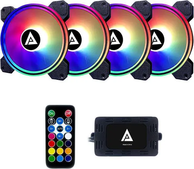 Main image of Apevia Electro ET4-RGB 120mm Silent Addressable RGB Color Changing LED Fan (4 fans) + 4-pin Control Box and RF Remote (4 Pack)