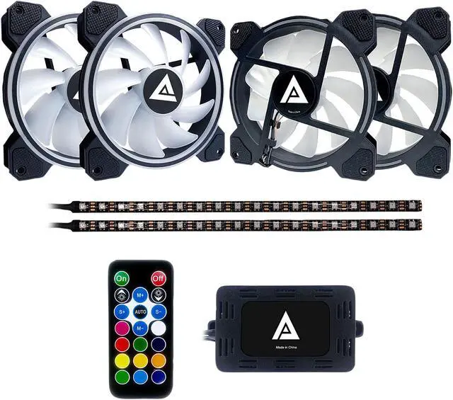 Alt view image 2 of 6 - Apevia Electro ET42-RGB 120mm Silent Addressable RGB Color Changing LED Fan (4 fans) + 2 x Color Changing Magnetic LED Strips & 4-pin Control Box and RF Remote (4 + 2 Pack)