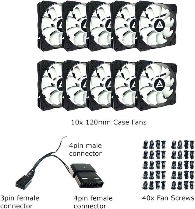 Alt view image 4 of 4 - APEVIA 1012S-WB 120mm Non-LED Black/White Fan with Anti-Vibration Rubber Pads (10 Pack)