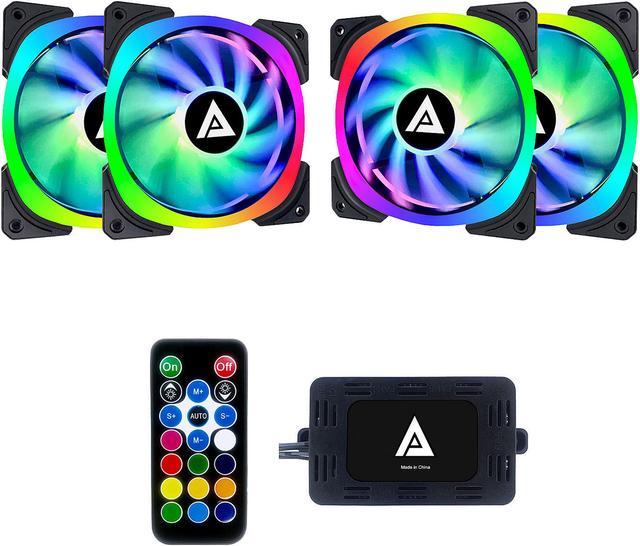 Apevia Lunar Pro 120mm Silent Addressable RGB Color Changing LED Fan (4  Fans) + 4-Pin Control Box and RF Remote (4 Pack), LP412L-RGB