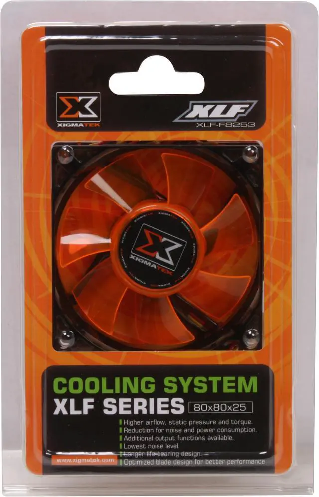Alt view image 7 of 7 - XIGMATEK FCB (Fluid Circulative Bearing) Cooling System Crystal Series XLF-F8253 80mm LED Orange Case Fan PSU Molex Adapter/extender included