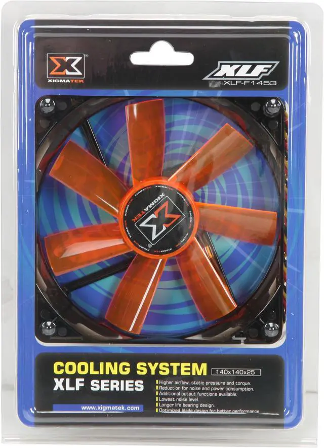 Alt view image 5 of 5 - XIGMATEK FCB (Fluid Circulative Bearing) Cooling System XLF XLF-F1453 140mm LED Orange Case Fan PSU Molex Adapter/extender included