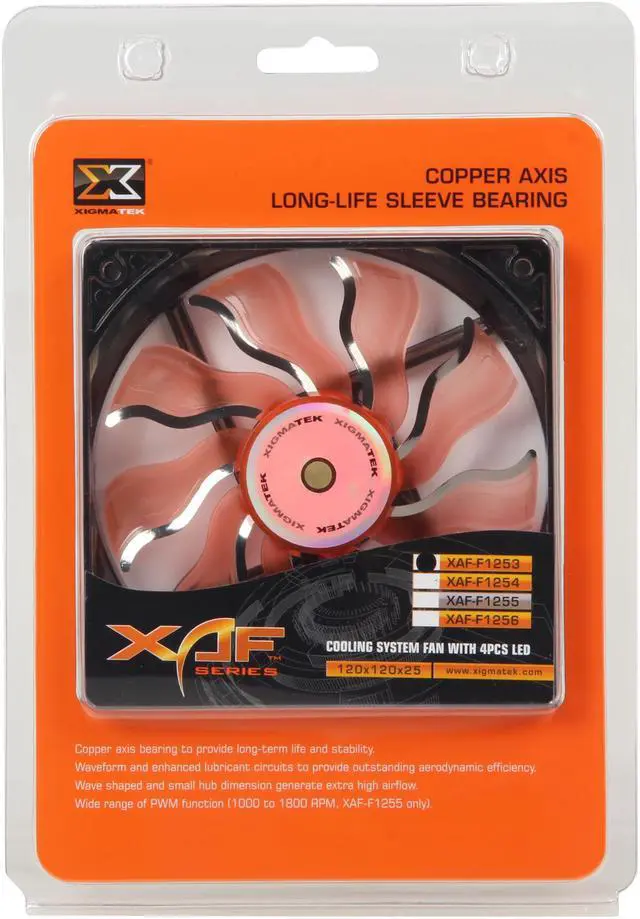 Alt view image 9 of 9 - Xigmatek AOS (Aeronautical Oil System Bearing) XAF-F1253 120MM Fan with Copper Bushing Axis Orange Blade White LED