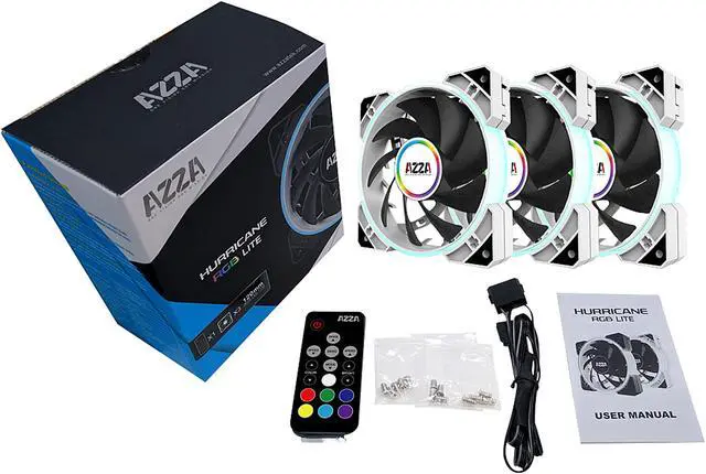 Alt view image 5 of 5 - AZZA HURRICANE RGB Fan(7-color) LITE+RF controller, FNAZ-12RGB-W-232, White. (3-Pack).