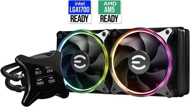 EVGA CLCx 240mm All-In-One LCD CPU Liquid Cooler, 2x 120mm PWM ARGB Fans,  Intel, AMD, 5 YR Warranty, 400-HY-CX24-V1