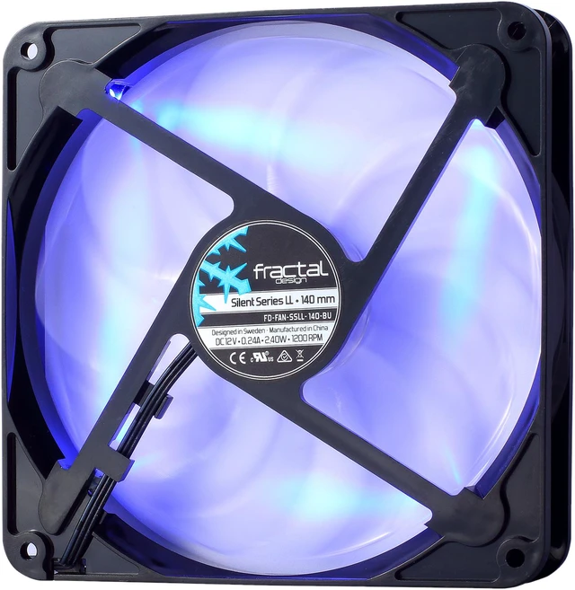 Alt view image 2 of 6 - Fractal Design Silent Series LL 140mm Sleeve Bearing Black/Clear with Blue LED Computer Case Fan
