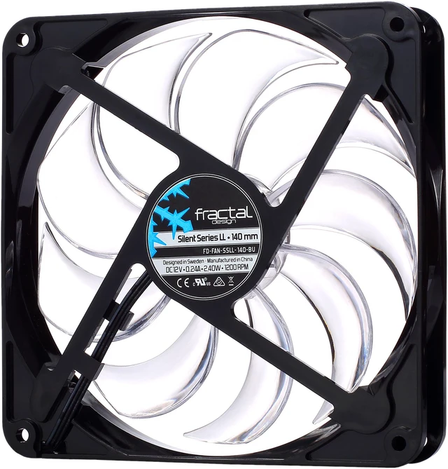 Alt view image 4 of 6 - Fractal Design Silent Series LL 140mm Sleeve Bearing Black/Clear with Blue LED Computer Case Fan