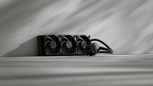 Alt view image 3 of 12 - Fractal Design Radius 360 Black 360mm AIO CPU Liquid Cooler (Copper Cold Plate, Ceramic-Bearing PWM Pump, Dynamic 3 Fans, Intel LGA 1700/1200/AM5/AM4)