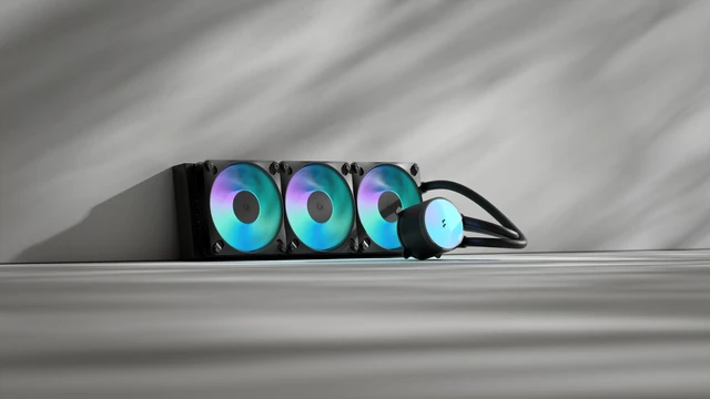 Alt view image 5 of 15 - Fractal Design Radius 360 RGB Black 360mm AIO CPU Liquid Cooler (ARGB Gen 2, Adjust Pro, Dynamic 3 RGB Fans, Copper Cold Plate, Intel LGA 1700/AM5/AM4)