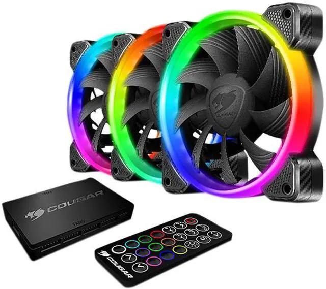 Main image of Cougar Hydraulic Vortex RGB HPB 120 mm Cooling Kit with Tri-Directional Lighting and Remote Control (3 pack)