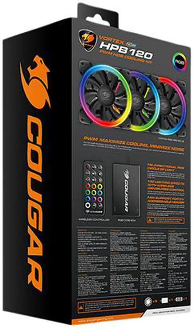 Alt view image 12 of 12 - Cougar Hydraulic Vortex RGB HPB 120 mm Cooling Kit with Tri-Directional Lighting and Remote Control (3 pack)