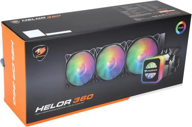 Alt view image 4 of 4 - COUGAR Helor 360, RL-HLR360-V1, Liquid CPU Cooler, 360 mm, with 3 Vortex Omega 120 mm Fans. Addressable RGB, Core Box v2 and a Remote Controller.