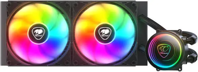 Alt view image 2 of 5 - Cougar Poseidon Elite 240 ARGB Liquid Cooling with Rotatable Pump Head and 2x ARGB Fans
