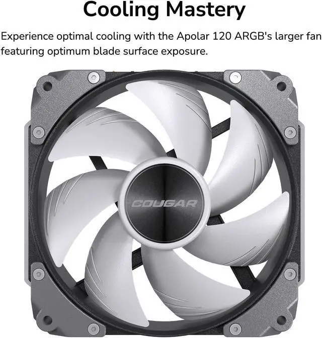 Alt view image 8 of 12 - COUGAR Apolar 120 ARGB Modular PC Case Cooling Fan, 4 Pin PWM / 3 Pin ARGB, Lighting Hydro Dynamic Bearings, 120x120x28 mm, Black