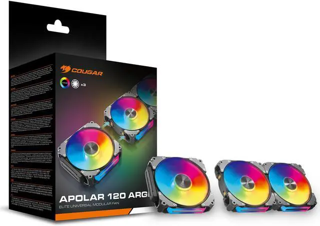 Alt view image 9 of 9 - COUGAR Apolar 120 ARGB Modular PC Case Cooling Fan (3-Fan Pack), 4 Pin PWM / 3 Pin ARGB, Lighting Hydro Dynamic Bearings, 120x120x28 mm, Black