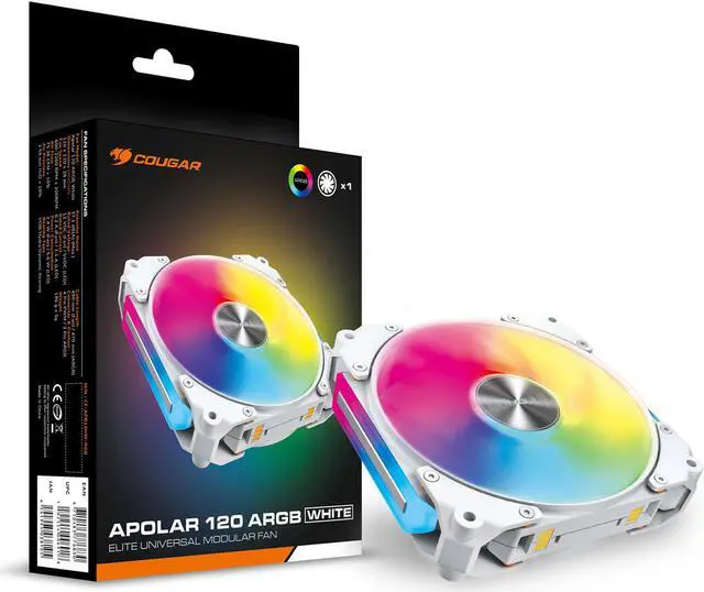 Alt view image 7 of 12 - COUGAR Apolar 120 ARGB Modular PC Case Cooling Fan, 4 Pin PWM / 3 Pin ARGB, Lighting Hydro Dynamic Bearings, 120x120x28 mm, White