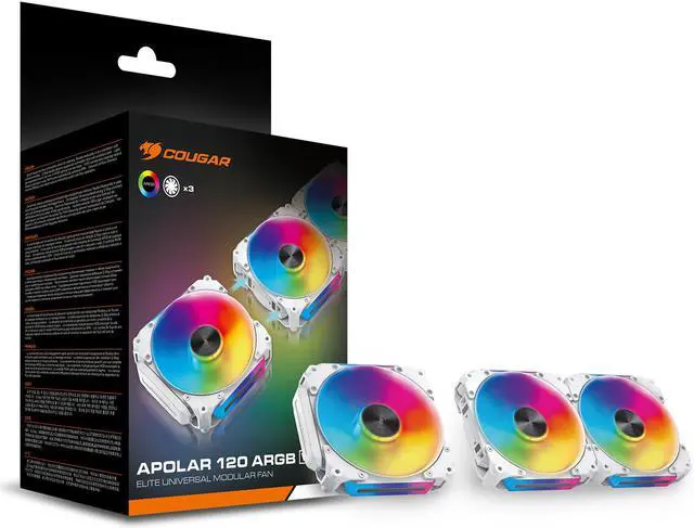 Alt view image 9 of 9 - COUGAR Apolar 120 ARGB Modular PC Case Cooling Fan (3-Fan Pack), 4 Pin PWM / 3 Pin ARGB, Lighting Hydro Dynamic Bearings, 120x120x28 mm, White