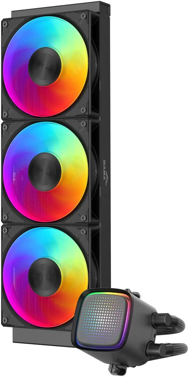 Alt view image 3 of 3 - SAMA L50 360mm Liquid CPU Cooler AIO Cooler with ARGB Infinity Mirror Effect 3x120mm ARGB Light Sync with Motherboard PWM 28mm Fans Low-Noise for AMD:AM4 AM5/Intel LGA 1700/1150/1151/1200/1851 Thermal Grease/Black