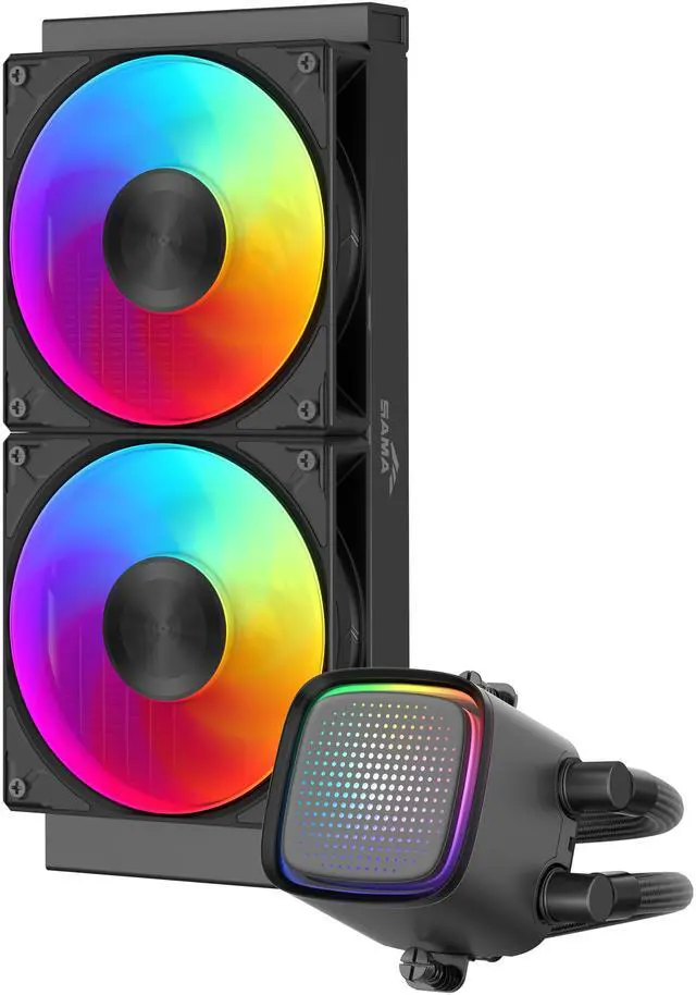 Alt view image 2 of 3 - SAMA L50 240mm Liquid CPU Cooler AIO Cooler with ARGB Infinity Mirror Effect 2x120mm ARGB Light Sync with Motherboard PWM 28mm Fans Low-Noise for AMD:AM4 AM5/Intel LGA 1700/1150/1151/1200/1851 Thermal Grease/Black