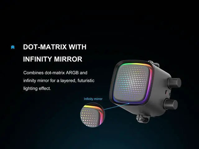 Alt view image 5 of 13 - SAMA L50 240mm Liquid CPU Cooler AIO Cooler with ARGB Infinity Mirror Effect 2x120mm ARGB Light Sync with Motherboard PWM 28mm Fans Low-Noise for AMD:AM4 AM5/Intel LGA 1700/1150/1151/1200/1851 Thermal Grease/Black