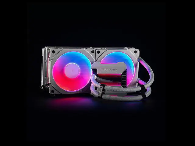 Alt view image 6 of 7 - Phanteks Glacier One 240MPH D-RGB AIO Liquid CPU Cooler, Infinity Mirror Pump Cap Design, 2x Silent 120mm MP PWM Fans, 2x D-RGB Halos Fan Frames, White, PH-GO240MPH_DWT01