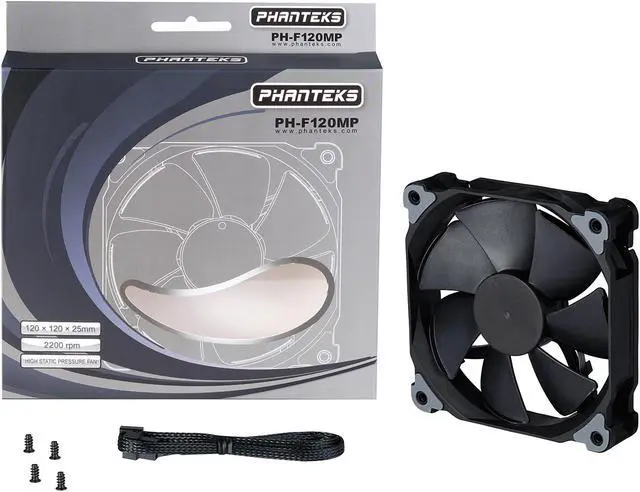 Alt view image 5 of 5 - Phanteks 120mm MP PWM Fan, High Static Pressure, Optimized for Silence, Sleeved Daisy-Chain Cables, Black Blades, Black Frame, PH-F120MP_BBK02