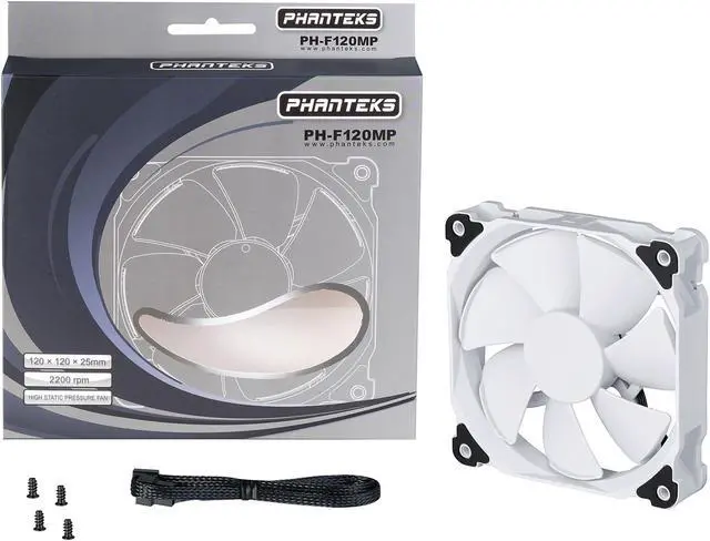 Alt view image 5 of 5 - Phanteks 120mm MP PWM Fan, High Static Pressure, Optimized for Silence, Sleeved Daisy-Chain Cables, White Blades, White Frame, PH-F120MP_WT02