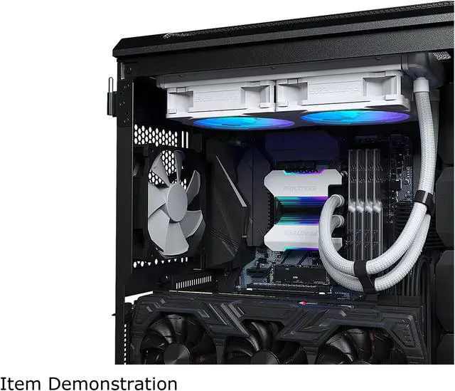 Alt view image 6 of 7 - Phanteks Glacier One 240MPH D-RGB AIO Liquid CPU Cooler, Infinity Mirror Pump Cap Design, 2x Silent 120mm MP PWM Fans, 2x D-RGB Halos Fan Frames, White LGA 1700 Compatible