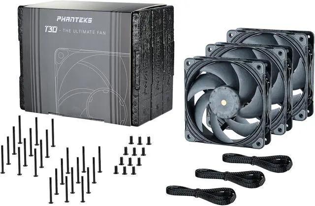 Alt view image 7 of 7 - Phanteks T30-120 Fan Triple-Pack, premium high-performance fan, excellent sound quality, 4-pin PWM, multiple fan RPM modes, Black/Grey