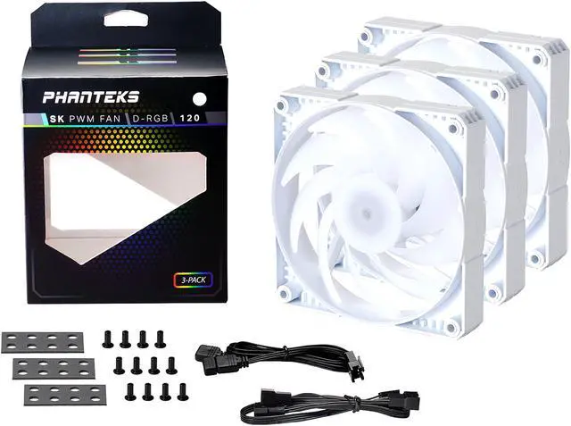 Alt view image 8 of 8 - Phanteks SK120 DRGB PWM FAN 3Pack - 3x 120mm fan, High Airflow Nine-blade design, DRGB Lighting, Rubber Dampening Washers - White