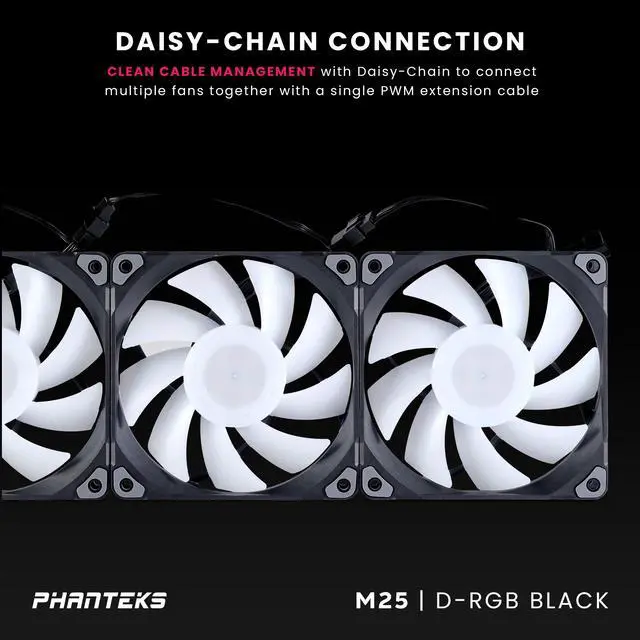 Alt view image 3 of 7 - Phanteks M25-120 D-RGB fan, High-Airflow radiator performance, PWM control up to 2000RPM, ARGB/DRGB lighting, Daisy-Chain cable, Black
