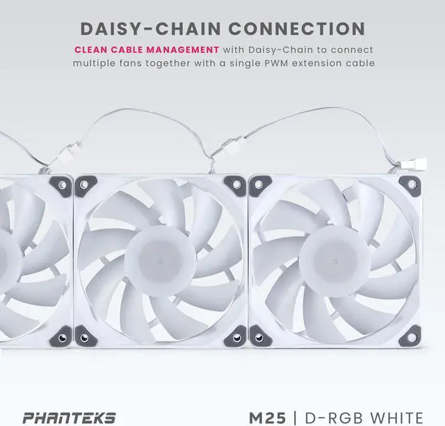 Alt view image 3 of 7 - Phanteks M25-120 D-RGB fan, High-Airflow radiator performance, PWM control up to 2000RPM, ARGB/DRGB lighting, Daisy-Chain cable, White