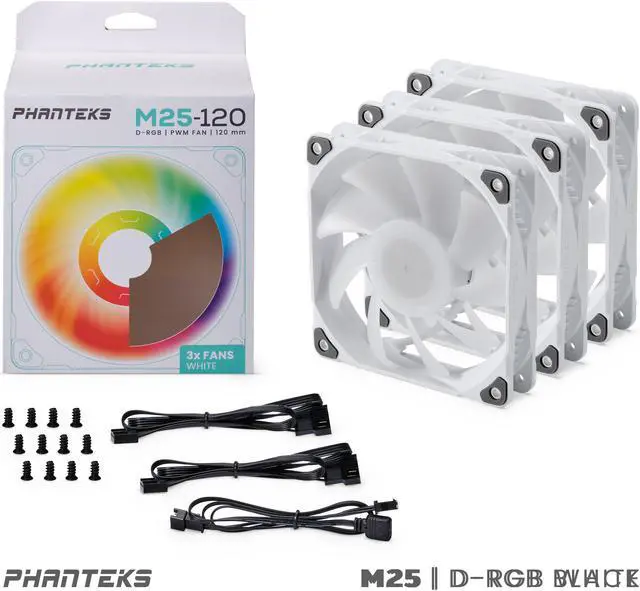 Alt view image 7 of 7 - Phanteks M25-120 D-RGB fan, High-Airflow radiator performance, PWM control up to 2000RPM, ARGB/DRGB lighting, Daisy-Chain cable, White,3 Pack