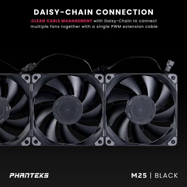 Alt view image 3 of 7 - Phanteks M25-120 fan, High-Airflow radiator performance, PWM control up to 2000RPM, Daisy-Chain cable, Black