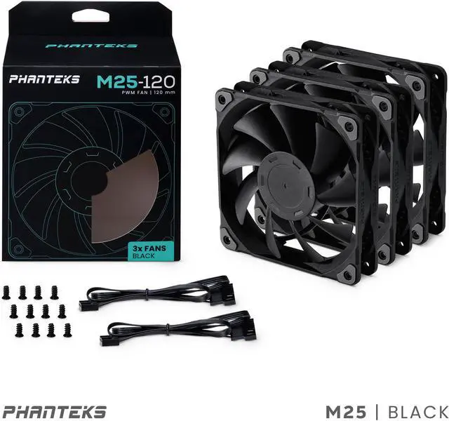 Alt view image 7 of 7 - Phanteks M25-120 fan, High-Airflow radiator performance, PWM control up to 2000RPM, Daisy-Chain cable, Black,3 Pack