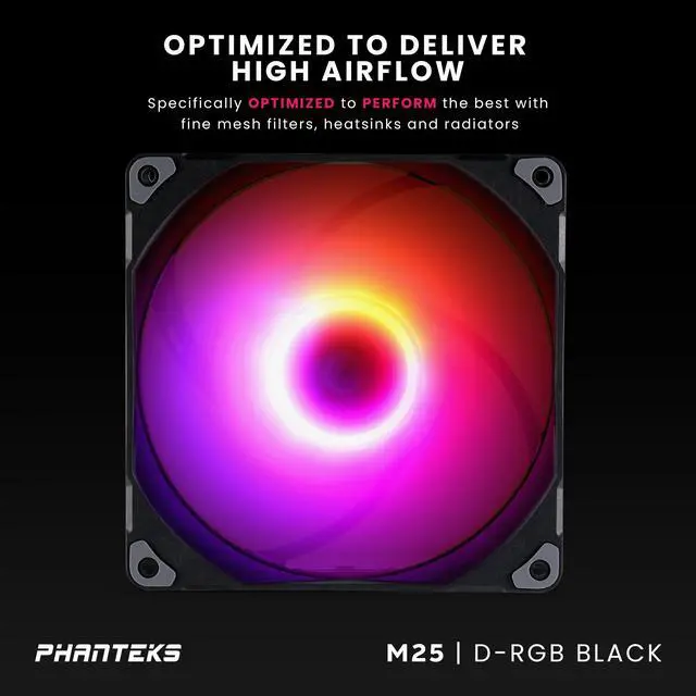 Alt view image 2 of 7 - Phanteks M25-140 D-RGB fan, High-Airflow radiator performance, PWM control up to 1800RPM, ARGB/DRGB lighting, Daisy-Chain cable, Black