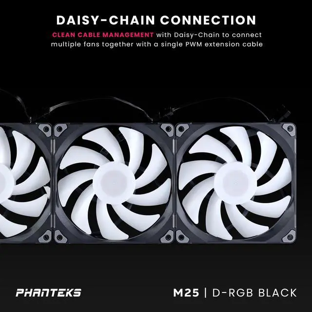 Alt view image 3 of 7 - Phanteks M25-140 D-RGB fan, High-Airflow radiator performance, PWM control up to 1800RPM, ARGB/DRGB lighting, Daisy-Chain cable, Black