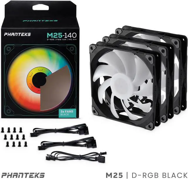 Alt view image 7 of 7 - Phanteks M25-140 D-RGB fan, High-Airflow radiator performance, PWM control up to 1800RPM, ARGB/DRGB lighting, Daisy-Chain cable, Black ,3 Pack