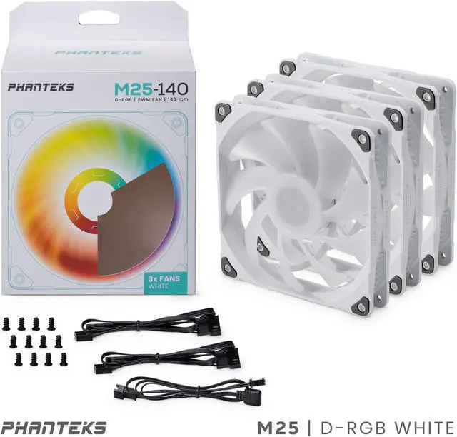Alt view image 7 of 7 - Phanteks M25-140 D-RGB fan, High-Airflow radiator performance, PWM control up to 1800RPM, ARGB/DRGB lighting, Daisy-Chain cable, White ,3 Pack